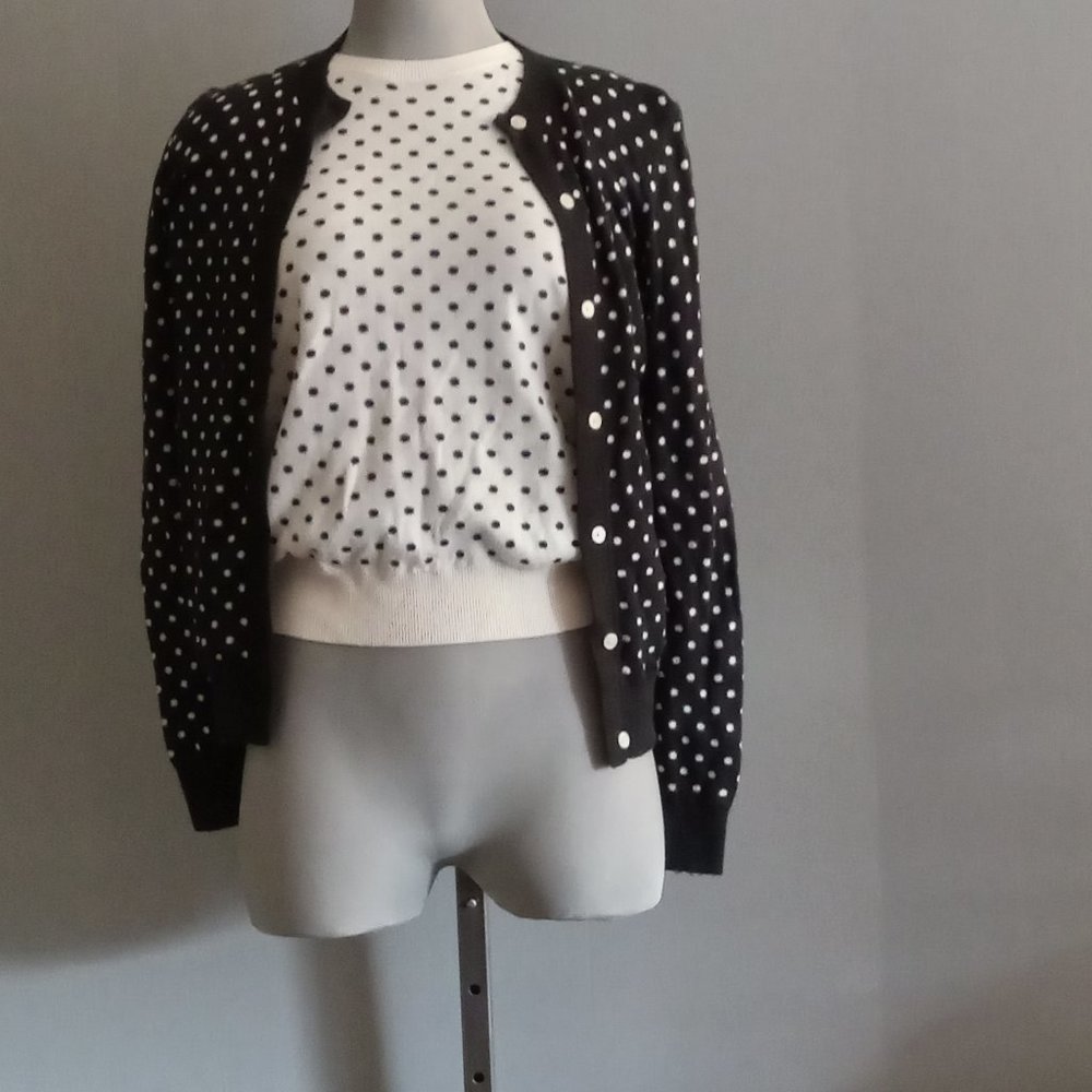 Lauren Ralph Lauren sweater set 2pc black white polka dot cotton retro look XS